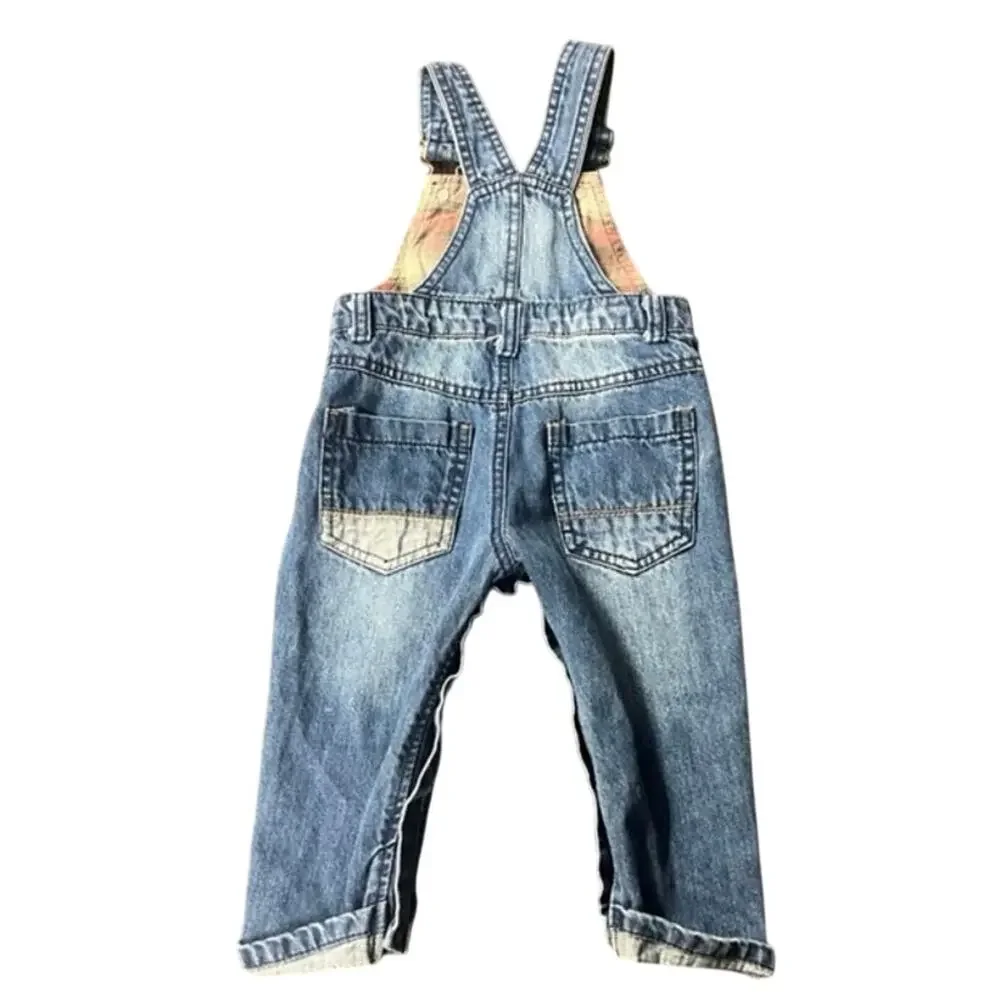 KidsCool Space Baby Denim‎ Overalls 12-18 Months Dinosaur Patch Snap Romper